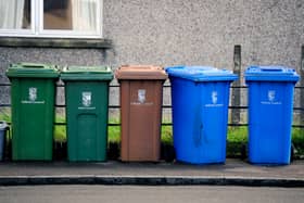 Different colours of bins in different parts of Scotland can cause confusion, say MSPs.  Picture Michael Gillen.