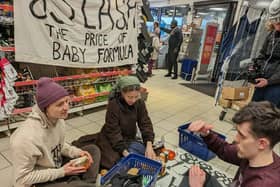 This is Rigged stage picnic 'protest' in Sainsburys at Edinburgh Waverley station. Four people were arrested and charged.