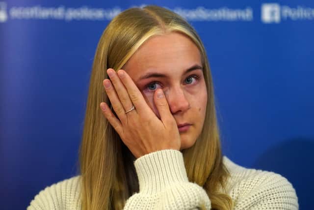 Calley Smith (18) daughter of Khasha Smith, reading a statement at Fettes Police Station in Edinburgh today, Monday, March 4. Photo: PA
