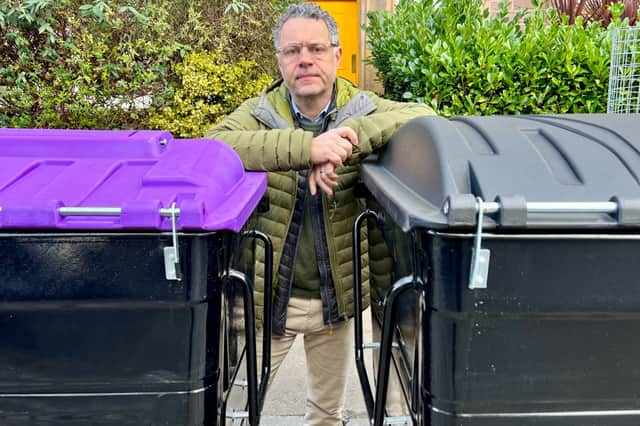 Nick Hepworth has hit out at the council over a 'wall of bins' outside his daughter's bedroom window
