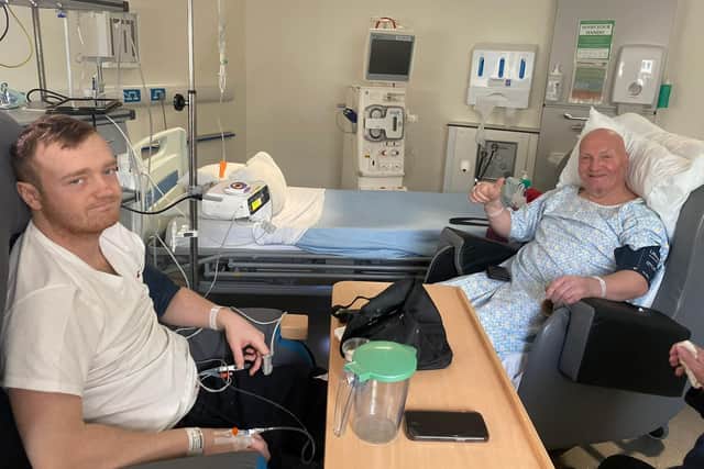 Craig MacDonald (left) received the gift of life from his dad James. They are pictured recovering after the transplant operation.