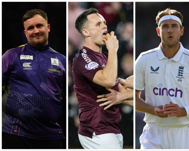L to R: Luke Littler (Pic: Getty), Lawrence Shankland (Pic: SNS) and Stuart Broad (Pic: Getty)