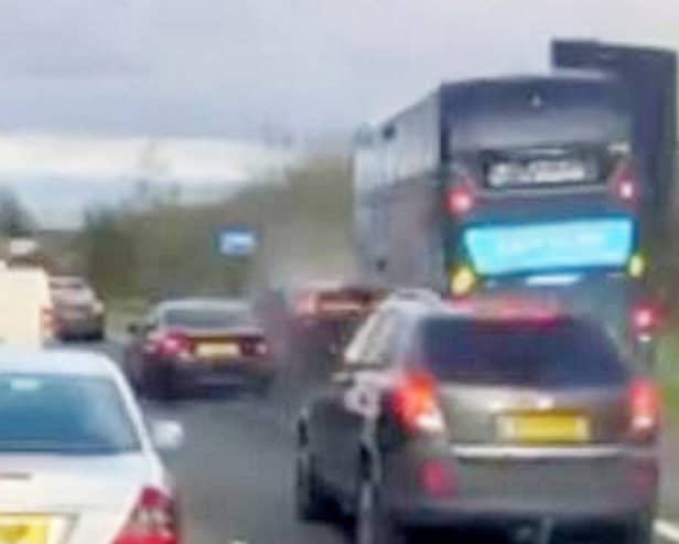 Dash-cam footage captured the moment a bus ploughed into a car after the driver pulled out into a bus lane in Small Heath, Birmingham Picture from video by Birmz Is Grime / SWNS