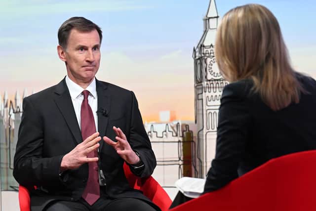 Chancellor of the Exchequer Jeremy Hunt appearing on BBC 1's Sunday With Laura Kuenssberg, where he talked of the economy 'turning a corner'.