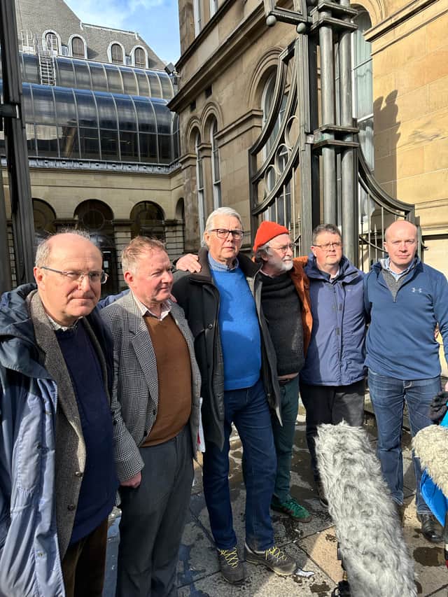 Edinburgh Academy Survivors group members outside Edinburgh Sheriff Court

