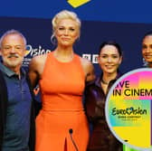 Eurovision 2023 press conference with hosts (left to right) Graham Norton, Hannah Waddingham, Julia Sanina and Alesha Dixon ahead of the Eurovision Song Contest final on Saturday at the M&S Bank Arena in Liverpool.  Picture: PA.