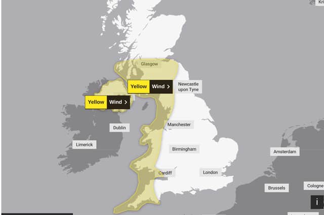 The Met Office yellow warning for high winds lst from 8am until 10pm today.