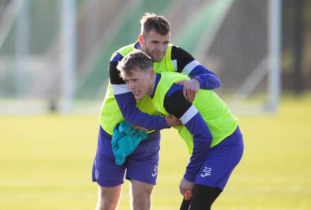 Chris Cadden and Jake Doyle-Hayes in training. Cadden is now back to full fitness - but Doyle-Hayes is being eased back after after nine months out.