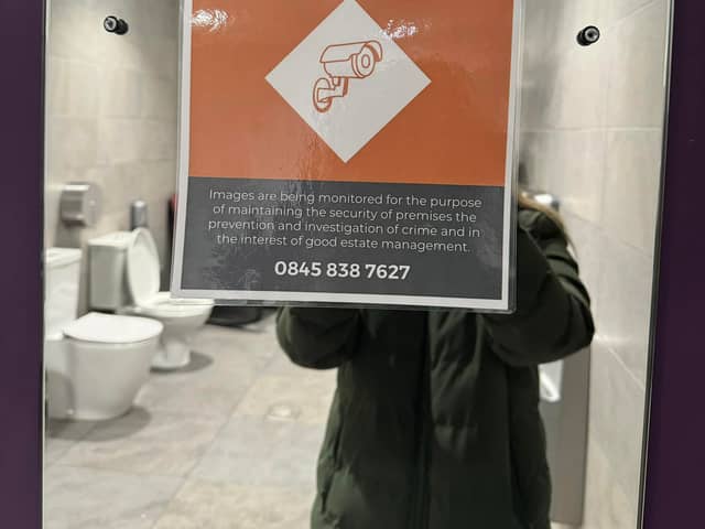 Amy Mitchell took this photo of the sign in the baby changing facilities at Livingston Designer Outlet informing users that CCTV is in operation there.