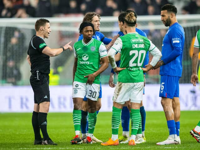 Moriah-Welsh was one of two Hibs players sent off in 2-0 loss to Rangers.