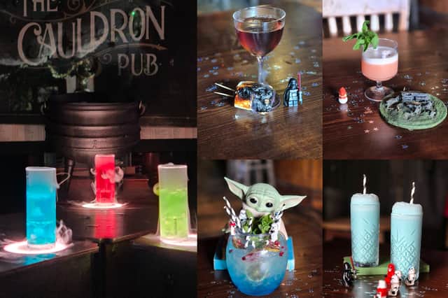 The other five Star Wars cocktails, starting from left, Lightsaber Shots, clockwise, The High Ground, Cloud City, Blue Milk and Hello There.