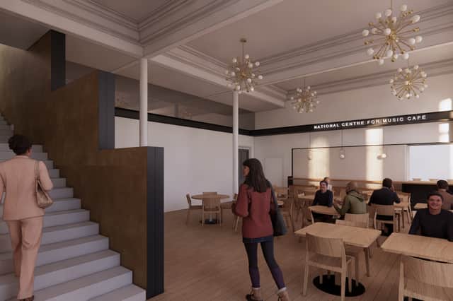 The proposed cafe and foyer area of the the National Centre for Music at the former Royal High School.