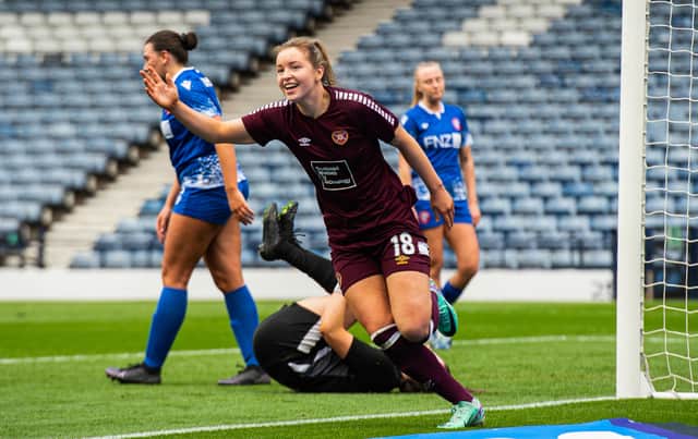 Hearts' Kate Mooney celebrates after scoring to make it 1-0 during a Scottish Gas Women's Scottish Cup Semi-Final.