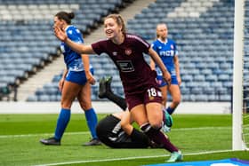 Hearts' Kate Mooney celebrates after scoring to make it 1-0 during a Scottish Gas Women's Scottish Cup Semi-Final.