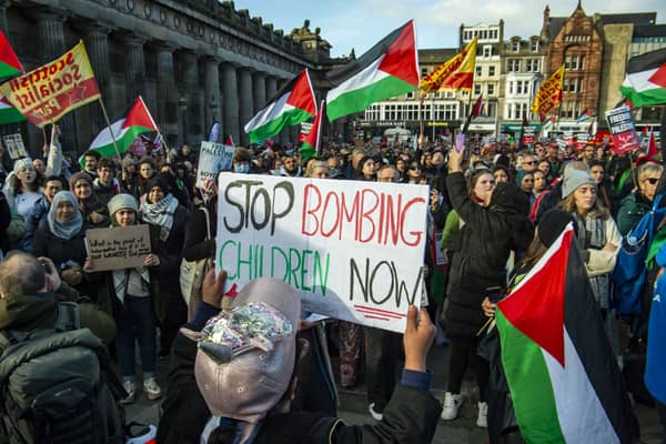 Stock photo of a Scottish Palestine demonstration at the Mound on October 28, 2023.