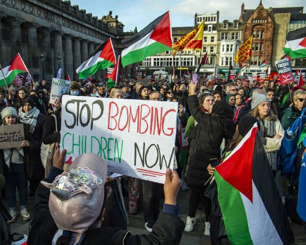 Stock photo of a Scottish Palestine demonstration at the Mound on October 28, 2023.