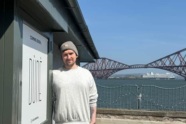 Dune owner Lewis Gill, 36, outside his new bakery, set to open this weekend in South Queensferry in the shadow of the Forth bridges.