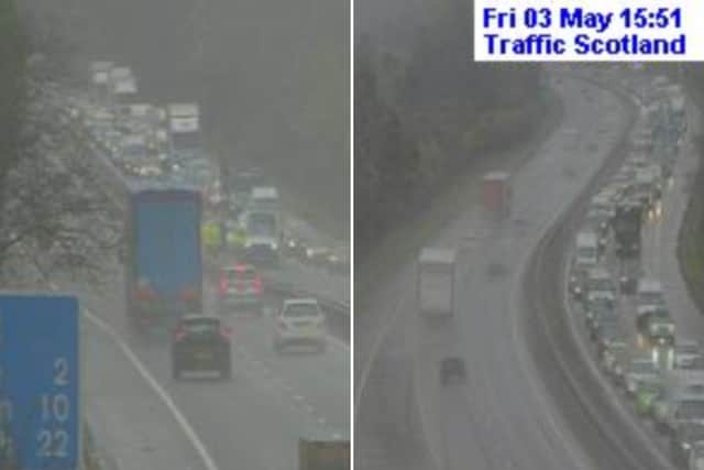 Live CCTV images show heavy traffic on the M8 following the incident