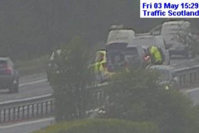A road traffic accident was reported on the M8 near junction 4A shortly before 3.30pm