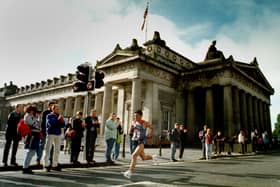 Andres Espianosa strides along Princes Street past the Mound on the way to winning the 1999 Edinburgh Marathon with a time of two hours, 14 minutes and 31 seconds.