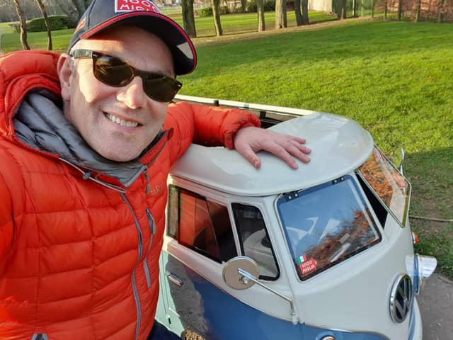 Jason Black, 57, spent three months transforming the old mobility scooter into a replica of the iconic Volkswagen van. 