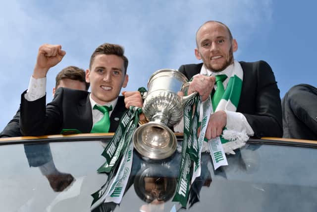 Hanlon and David Gray celebrated with the Scottish Cup on the victory parade.
