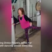 Britain's oldest dancer, Dinkie Flowers, 103, who practices every day.