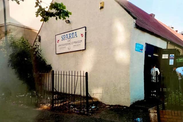 The Sparta Boxing Gym in Edinburgh once stood at McDonald Road. The red-coloured roof was painted by Alex who used the same red paint used for the Forth Bridge