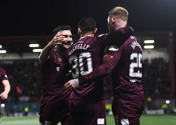 Stephen Humphrys celebrating a goal he scored during time at Hearts