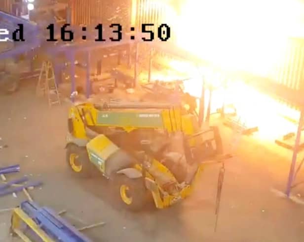 CCTV captures the electrical explosion at New Earth Solutions, a waste company that has been fined over £200,000 after a worker suffered burns to his body and face.  