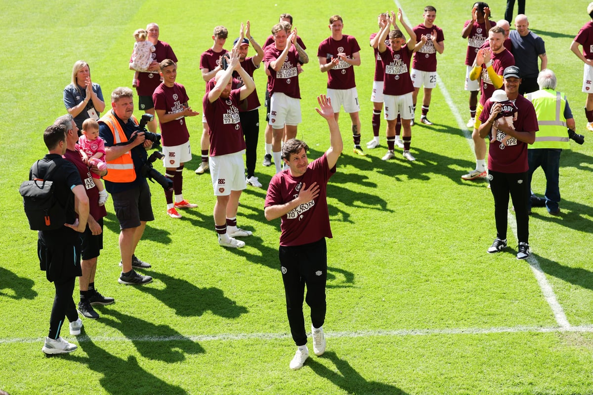 Watch Hearts players bid farewell to Peter Haring as they celebrate with Gorgie Ultras and other fans
