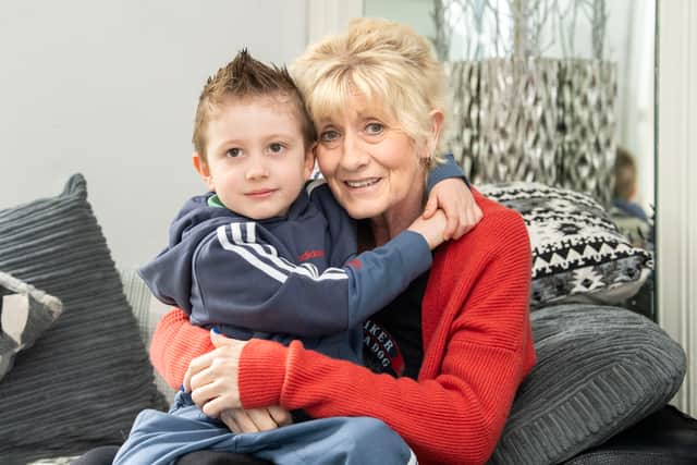  Louise McGregor and grandson Bennett, aged four.  She started smoking when she was 14 and now has lung cancer, which has spread to other parts of her body.  Picture: Lesley Martin. 