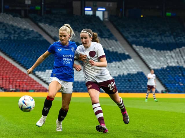 Rangers Brogan Hay and Hearts Jessica Husband in action