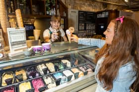 Taylor Swift fan, Abbie McDowall, tries Equi’s new limited edition Swiftie Swirl at the National Trust for Scotland’s Gladstone’s Land in Edinburgh. 