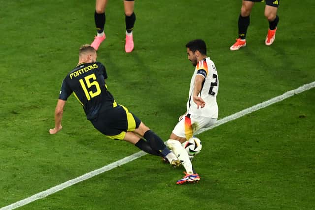 Ryan Porteous was sent off for this tackle on Ilkay Gundogan.