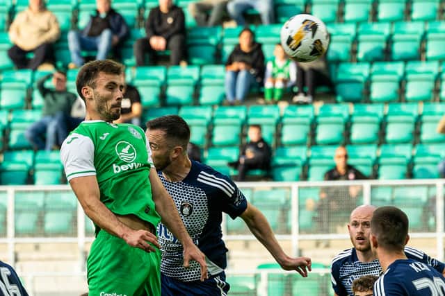 O’Hora rises to open the scoring for Hibs in Tuesday night’s thrashing of Queen’s Park.