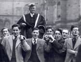 Bacteriologist and Nobel laureate Sir Alexander Fleming, who discovered penicillin, is carried by students from the McEwan Hall after being installed as Rector of Edinburgh University in 1951.
