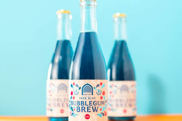 The Vault City Iron Blue Bubblegum Brew drink.