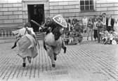Remould Theatre's Eric of the Round Table jousting in Parliament Square during Edinburgh Festival 1983.