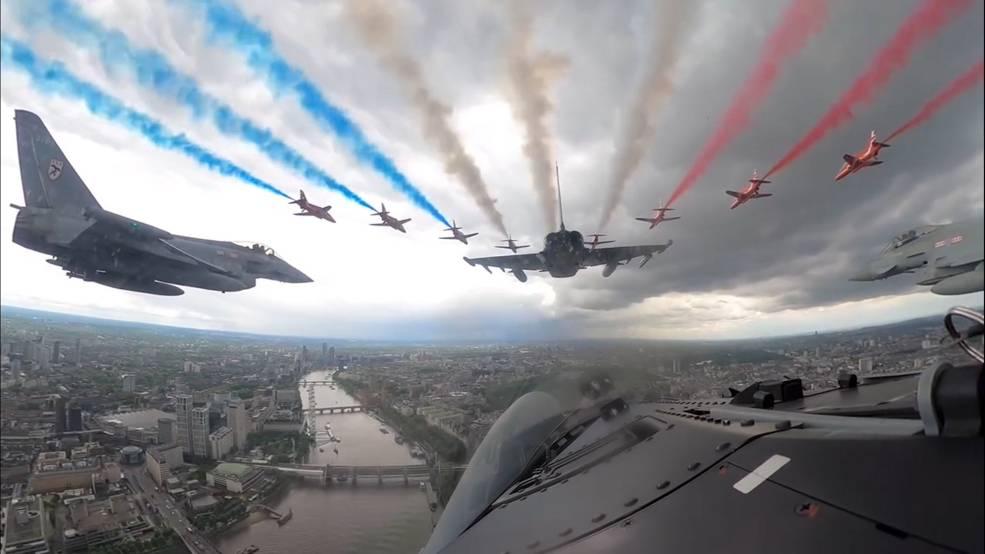Inside Typoon Incredible footage from inside Typhoon's cockpit shows VE Day flypast ...