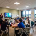 Pupils in their newly retrofitted classroom at Brunstane Primary