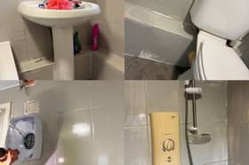 Photos of the mess left behind by council contractors in the bathroom of Lauren's Drylaw flat.