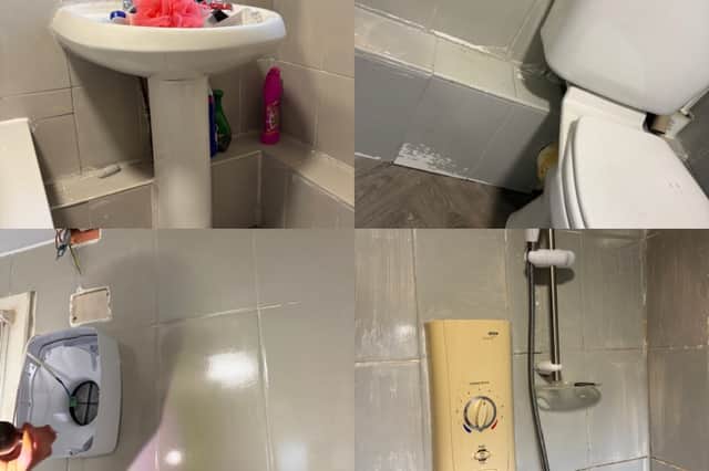 Photos of the mess left behind by council contractors in the bathroom of Lauren's Drylaw flat.