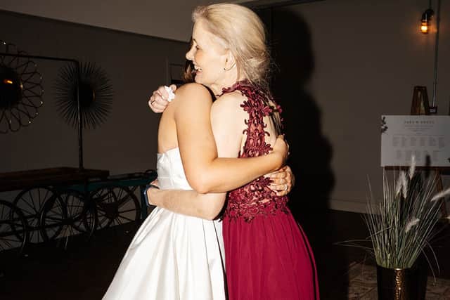 Tara Carrick and her mum, Claire, on Tara's wedding day last year.