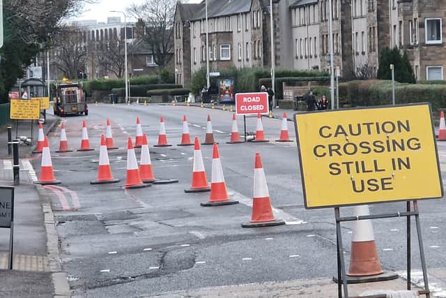The closure on Gorgie Road, between Balgreen Road and Robb's Loan, pictured on the morning of Monday, January 26.