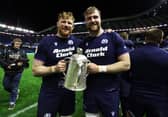  Scotland's Gregor Brown and Max Williamson celebrates with the Calcutta Cup during a Guinness Six Nations match between Scotland and England at Scottish Gas Murrayfield, on February 14, 2026 (Pic: SNS)