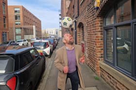 Edinburgh-based entrepreneur John McClarey, founder of corporate charity sports events company Business Fives, shows off his ball skills.