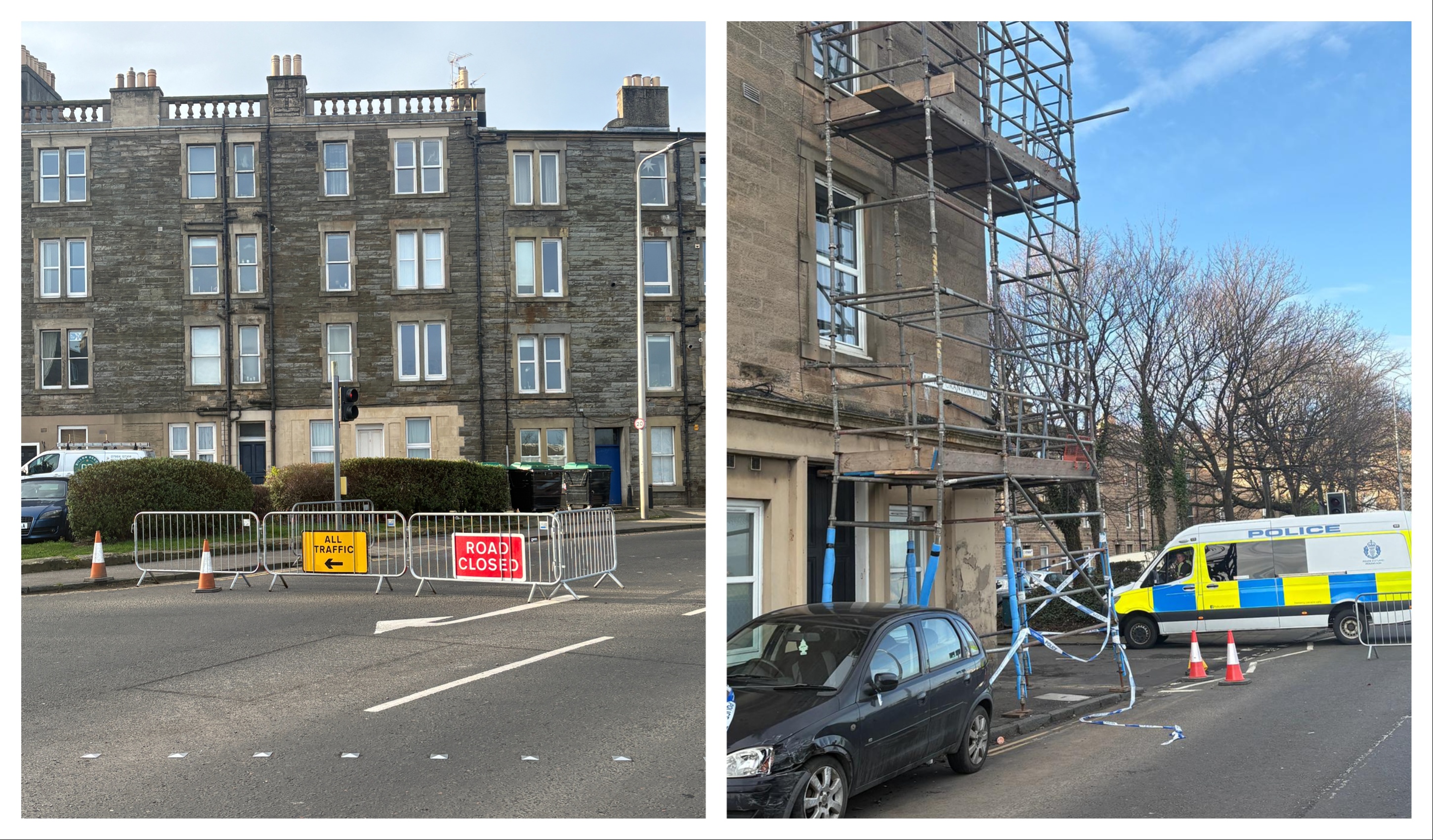 Major Edinburgh road closed after car crashes into scaffolding