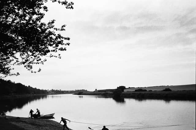 Salmon net fishermen working at the Paxton House fishing station on the river Tweed at Paxton, Berwickshire, 2002. PIC: Colin McPherson.