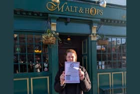January Watson, Shore Business Collective secretary, outside the Malt & Hops bar at Waterside House
